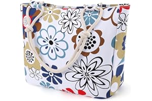 COIKES Large Floral Tote Bags Beach Bag for Women Canvas Tote Bag with Zip Beach Tote Bag Holiday Bag Shopping Bag Handbags Shoulder Bags with Rope Handle for Weekend Holiday Travel Daily