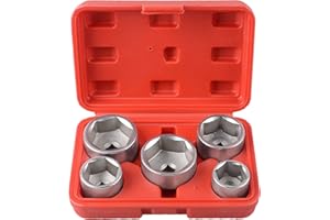 DAYUAN 5pc 3/8" Drive 24,27,32,36,38mm Oil Filter Wrench Remover Socket Set Cr-V 6pt