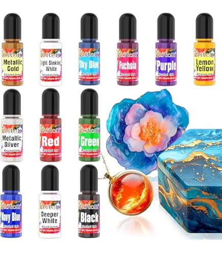 Metallic Alcohol Inkt Set, 12 Kleuren Hooggeconcentreerde Metallic Mixatives Pigment Voor Epoxyhars Kunst Verf, Schilderen, Hars Petri Dish Coaster (Elk 10ml