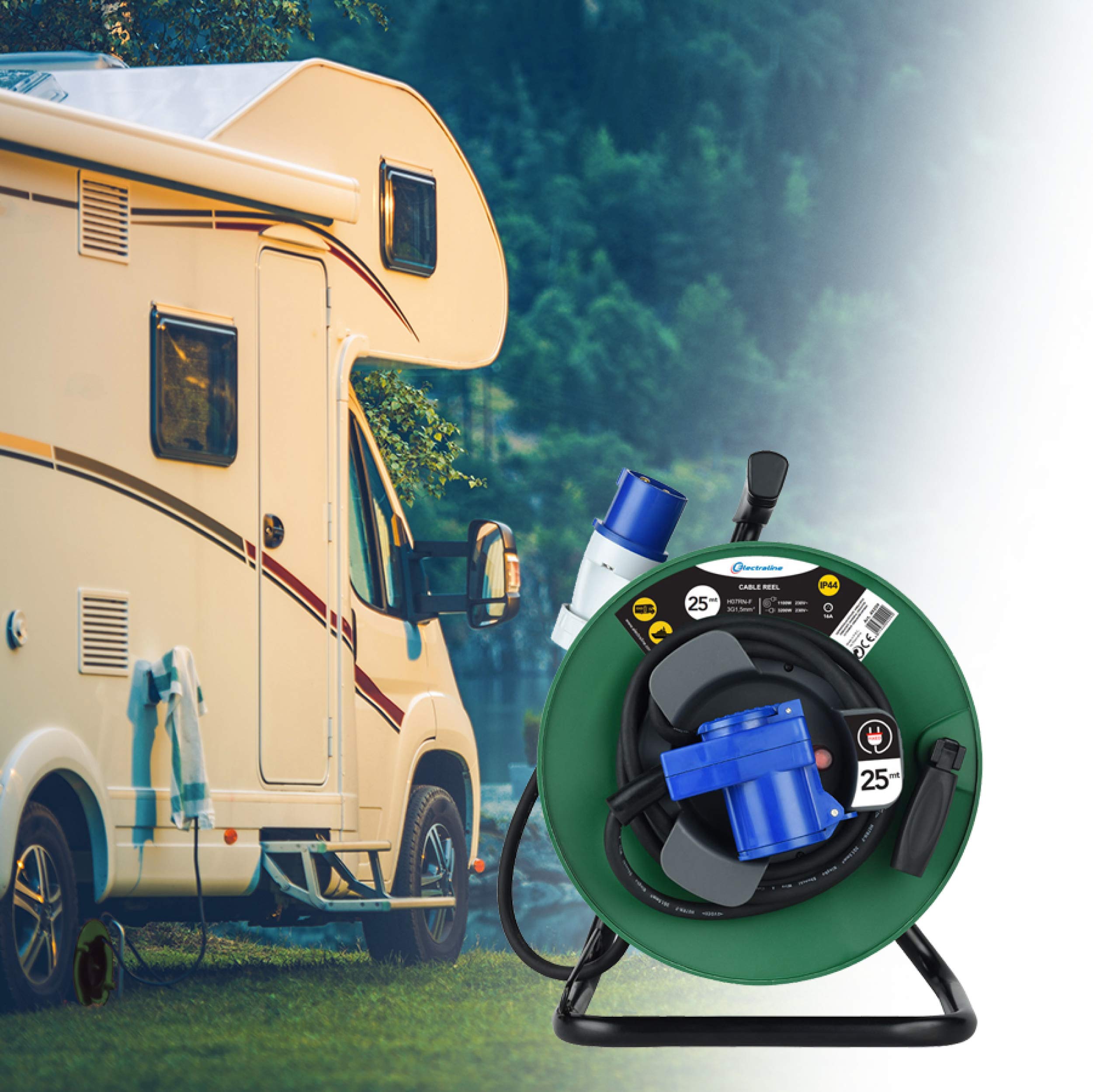 Prolunga In Gomma Electraline 25mt Con Avvolgicavo - Spina CEE Industriale E Presa Schuko IP44 - Foto 6