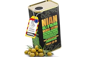 ‎NIAN NIAN® extra natives Olivenöl 1 Liter Kanister [DAS OLIVENÖL DER STERNEKÖCHE] – 100% reinsortig, Arbequina Oliven der neuesten Ernte – Nachfüllkanister mit praktischem Ausgießer