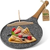 YASHE Non-stick crepe maker 26 cm, non-toxic, PTFE and PFAS free | Cast Aluminium Flat Pan with Wood Effect Handle and Spread