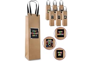 PURPLE LADYBUG 7 Premium Wine Bottle Bags with Handle & Scratch Paper Panel for Messages - Fathers Day Gift Bag, Unique Bottle Gift Bag - Great Wine Gift Bag for Holiday, Weddings, & Birthdays