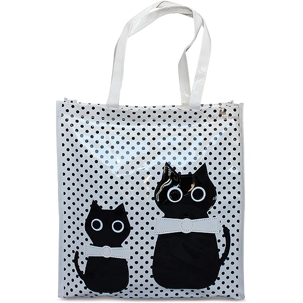 Tote Bag In Tela Con Gatto Nero - Borsa Shopper Riutilizzabile Con Cerniera - Foto 3