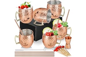 SuproBarware [Coffret Cadeau] Moscow Mule Lot de 6 Tasses en cuivre 540 ML en Acier Inoxydable plaqué cuivre Fait à la Main avec poignée pour Cocktails réfrigérés