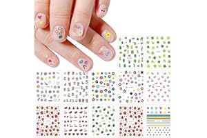 JMEOWIO Enfant Mignons Stickers Ongles Nail Art 14 Feuilles Autocollants Ongles Autoadhésif Deco Ongle Nail Art Design Manucure