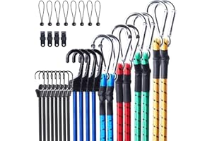 EYOURLIFE Tendeurs Elastique avec Crochets, Lot de 32 Tendeurs Élastiques, Attaches Auvent, Résistants Tendeur Velo Porte Bagage, Pinces pour Bâche, Tendeurs à Boule, Crochets en Métal (32)