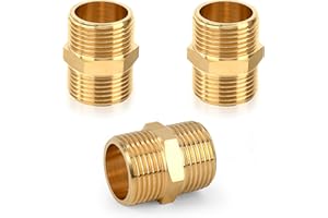 NIBOKEN 1/2" Mâle à 1/2" Mâle Filetage Connecteur de Mamelon Hexagonal en Laiton Double Mâle pour la Conversion de Raccordement de Tuyau (3 Pièces)