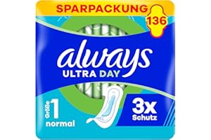 ‎ALWAYS Always Ultra Binden Damen Gr. 1, Normal, 136 Damenbinden ohne Flügel (4 x 34 Stück) Multipack, ultradünn und super absorbierend