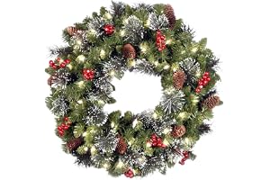 Julkrans dörr 45 cm konstgjord med LED, adventskrans, belysning med tallkottar och bärdekoration, dörrkrans jul för inomhus