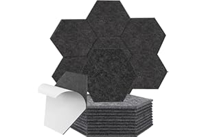 ARTEBTE Akustikschaumstoffplatten sechseckig, selbstklebend, 30 x 26 x 1 cm, hohe Dichte Schalldämpfend Lärm für Studio, Heimbüro - 12 Stück Dunkelgrau