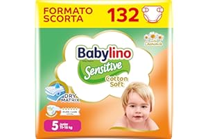 Babylino Sensitive Cotton Soft, Pannolini Taglia 5, Junior (11-16kg), 132 Unità