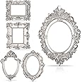 5 Pcs Vintage Resin Picture Frame, Antique Photo Resin Frame, Oval Rectangle Wall Hanging, Resin Jewelry Display Frame Photography Photo Frame DIY Photo Frame for Phone Photo Home Decoration (Silver)