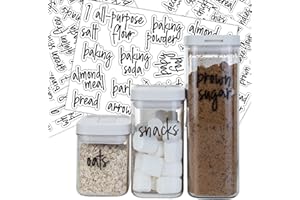 180 Pantry Labels, Prefdo Waterproof White Script Preprinted Food Names Label Stickers for Kitchen Organization Storage Containers, Jars & Canisters (Black)