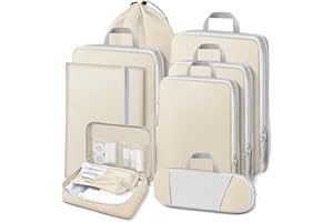 Lannvan Organizer Walizki,Zestaw 8 Kostki Opakowania,Organizator podróży oszczędność miejsca,Organizatorzy Walizka podróżna,Organizator Walizka Plecak,Torba 8 sztuk blackCheats,Beżowy