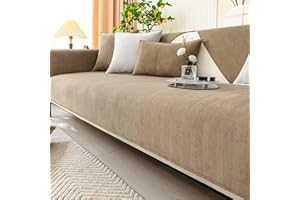 LINGKY Herringbone Chenille Fabric Furniture Protector Sofa Cover 1 2 3 Seater, Non-Slip Sofa Slipcovers for Corner L Shape, Thick Textured Sofa Cushion Covers Furniture Protector (Coffee,90x160cm)