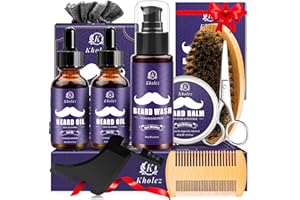 KHOLEZ Regalos Para Hombres, Kit Cuidado Barba Para Hombres Con Aceite De Barba, Champú Barba, BáLsamo Barba,Modelador De Barba, Kit De Cuidado Para La Barba, Regalos Para El Día Del Padre Para Hombre