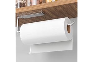 NIFFGAFF Paper Towel Holder Under Cabinet - Wall Mounted Paper Towel Holder No Drilling, Chrome Adhesive Under Cabinet Towel Holder, Kitchen Towel Holder, 31 x 8 x 3.5 cm, Aluminum, Chrome