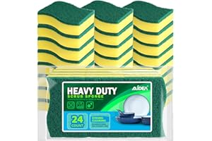 AIDEA Heavy Duty Scrub Sponge Washing Up Pack of 24, Cleaning Scrub Sponge, Stink Free Dual-Sided Dishwashing Sponge, Effortless Cleaning Eco Scrub Pads for Dishes,Pots,Pans All at Once