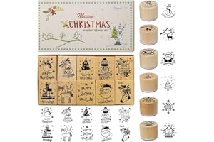 Pilikoll 16 Piezas Sellos de Madera Redondos de Navidad Sellos de Merry Christmas Rectángulo Juego de Sellos Navideños de Madera para DIY Decoración Festiva y Scrapbooking Fiestas de Navidad