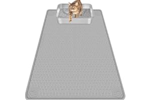Bartuke Alfombra Arenero Gato, Alfombrilla Arenero Gato de silicona extra grande de 40 "x 28" para controlar la basura de la dispersión, suave en las patas de gatito, fácil de limpiar (Gris)