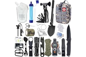 AuRiver Kit di sopravvivenza 22 in 1, kit di emergenza per esterni, attrezzatura di sopravvivenza per esterni con filtro per acqua, sacca d'acqua per campeggio, avventura, escursionismo (Mimetico)