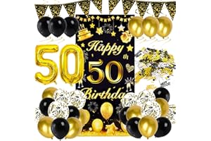 Ziwijity 50. Geburtstag Dekorationen Schwarz und Gold Backdrop Banner Luftballons, Nummer Folie 50 Luftballons, 50 Jahre alt Geburtstag Party Dekoration für Frauen männer (50. Schwarzgold)