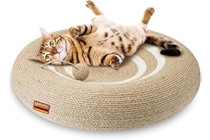 LaifuTu 3 In 1 Katzenbrett, Spielzeug mit Bällen, Kratzbrett Naturbelassener Sisal, Katzen Kratzpappe Runde Multifunktion, Kratzbretter Katze, Katzen Zubehör Gute Angewohnheiten Entwickeln(50x50x13CM)