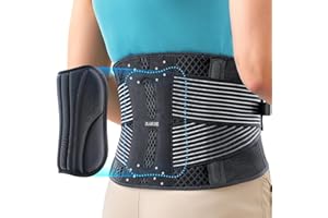 Rakiie Back Support Belt, 6X Metal Lower Back Support for Men & Women, Lightweight Lumbar Support with 3D Pad, Breathable Support Belt for Herniated Disc, Sciatica Pain Relief, Gray M