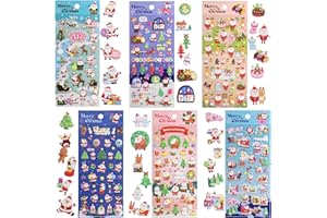 Naler 6 Feuilles Autocollantes Noël 3D, Gommettes Autocollantes Décoratif DIY Scrapbooking Artisanat, pour Sac Cadeau Carte de Vœux Album Journal Papeterie, Stickers Cadeau Fête Enfant