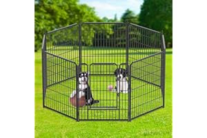 arvioo Welpenauslauf, Bietet Welpen EIN Großes & Sicheres Spielparadies, Welpenlaufstall mit Tür & Verriegelung, Formbar, Stabverbindungen, aus Pulverbeschichtet Metall, 65 x 80 cm (8 Absperrgitter)