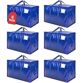 KORVORIA 6 Pieces 90L Moving Bags, Heavy Duty Storage Bags Clothes | Foldable Storage Bags, Space Saving, with Zippers and Ha