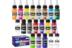 Roizefar Airbrush Farben, Air brush Paint Set 18 Acrylfarben+2 Airbrush Verdünner Kombinat Airbrush-Set für DIY, Aquarell, Ölmalerei usw. Schnelltrocknend, undurchsichtig Neon Farbe 20 ml/Dose
