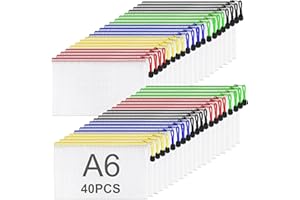 ASelected 40PCS Pochette Document, Pochette Zip Chemise PVC Mesh (5Couleur, A6)