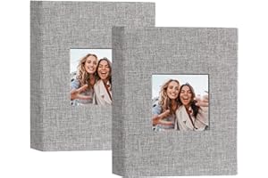 Miaikoe Small Photo Album 6x4 50 Pockets 2 Packs, Slip in Top Loading Linen Album Book Holds 100 Vertical 10x15cm Photos for Family Wedding Baby(Grey)