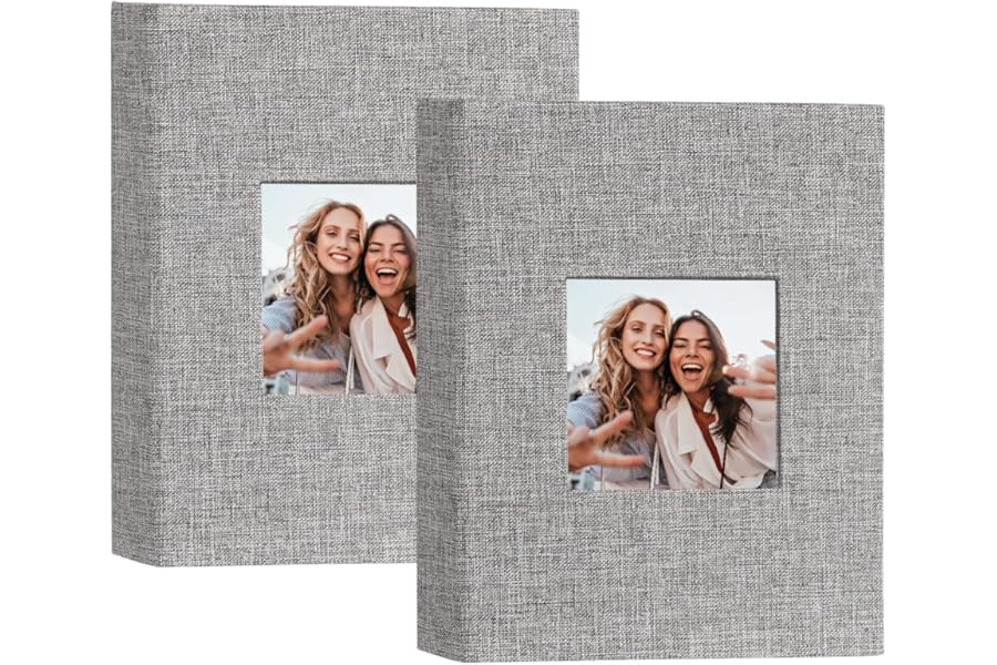 Miaikoe Small Photo Album 6x4 50 Pockets 2 Packs, Slip in Top Loading Linen Album Book Holds 100 Vertical 10x15cm Photos for Family Wedding Baby(Grey)