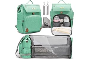 ZIOSINM Sac à Langer pour Bébé - Sac à Dos à Langer avec Fonction Lit et Moustiquaires - Grand Sac a Langer avec Matelas à Langer et Ceintures pour Poussette