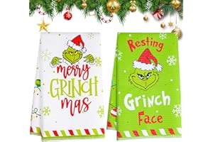 HGRGHH Weihnachten Küchentücher, 2PCS Lustigen Urlaub Geschirrtücher 60x40cm, Grin-ch Bad Handtücher Geschirrtuch Weihnachten für Tischdeko Weihnachten, Home Decorations, Cute Xmas Geschenke (B)
