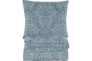 ‎COTTON MARKET Cotton Market Bettwäsche 200x200 cm - Bettwäsche Baumwolle - Bettwäsche-Sets 3 Teilig - Bettbezug 200x200 cm und 2 Kissenbezug 70x80 cm - Blau, Muster