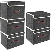 TYEERS Foldable Storage Box with Lid Fabric Washable Crate Storage with Lid 38 x 25 x 25 cm Pack of 5 Black
