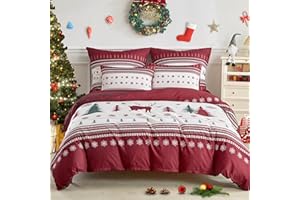 ‎LEKESKY Lekesky Weihnachts Bettwäsche 135x200, Rot Weihnachtsbaum Bettbezug mit Festlichem Muster, 2teilig Bettwäsche Set mit Kopfkissenbezug mit Reißverschluss 80x80cm*1