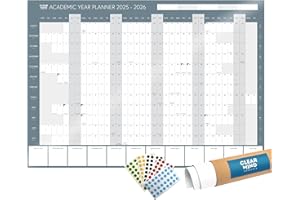 Clear Mind Concepts® Academic Wall Planner 2025-2026 - A1 Laminated Year Planner | Student & Teacher Study Calendar with Sticky Dots