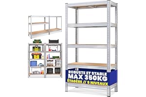 MONZANAŽ Étagčre Charge Lourde 5 Niveaux 170x75x30cm Étagčre métallique modulable Max 350kg Rangement Garage Atelier