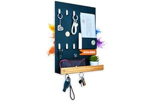 AE GÜNTHER® Schlüsselbrett Holz - Schlüsselhalter Schwarz Stahl - Schlüsselboard Eiche - Schlüssel organizer mit Ablage - Schlüsselanhänger - Schlüsselkasten -Wandorganizer - Schlüsselleiste (Schwarz)