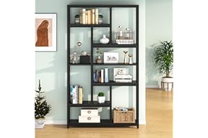 Tribesigns Libreria a 7 ripiani, Scaffale con Telaio in Acciaio, Scaffale Autoportante per Soggiorno, Cucina Aperta, Scaffalatura, Scaffale per Ufficio, Camera da Letto, 200 x 100 x 30 cm, Nero