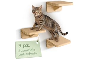 Knupis Percorso Gatti Da Parete - 3 Mensole Gatti Arrampicata in Legno Di Pino Fsc® - Tessuto Antiscivolo - Facile Da Montare - Capacità Di Carico Fino A 30 Kg (Beige)
