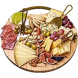 Tagliere e Set di Coltelli per Formaggio - in Legno, Accessori per Aperitivo, Salumi, in Bamboo, Vassoio da Portata Rotondo 3