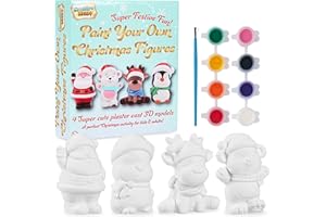KreativeKraft Kids Paint Your Own Christmas Decorations Set - Arts and Crafts for Kids - Family DIY Craft Kit - Santa, Elf, Reindeer Painting Set (Set of 4)