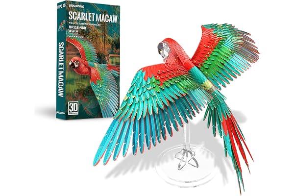 Piececool Puzzle 3D Metal Ara Macaws, Maquette Animaux de Acier Inoxydable 430, Restauration 100%, Maquette Metal, Cadeau d'anniversaire pour 3D Puzzle Adulte, 83 Pièces