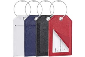 Blendura 4 Étiquettes à Bagages En Pu, Avec Carte D'Information Personnelle, Etiquette Pour Valises Et Sacs De Voyage